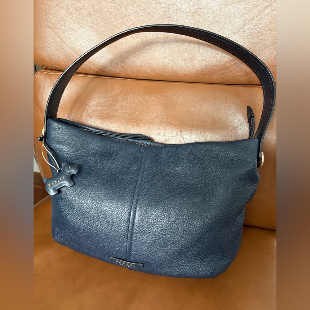 Authentic Radley London Navy Blue Leather Shoulder Bag Purse